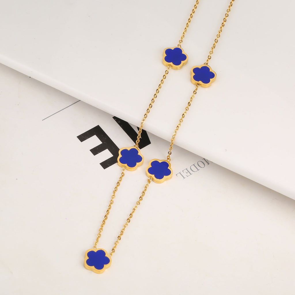 New Stainless Steel Plant Fritillary Five Leaf Petals Earring Bracelet Necklace Jewelry Set Women Cross-border Hot Selling Lot Pi-Mart