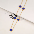 New Stainless Steel Plant Fritillary Five Leaf Petals Earring Bracelet Necklace Jewelry Set Women Cross-border Hot Selling Lot Pi-Mart