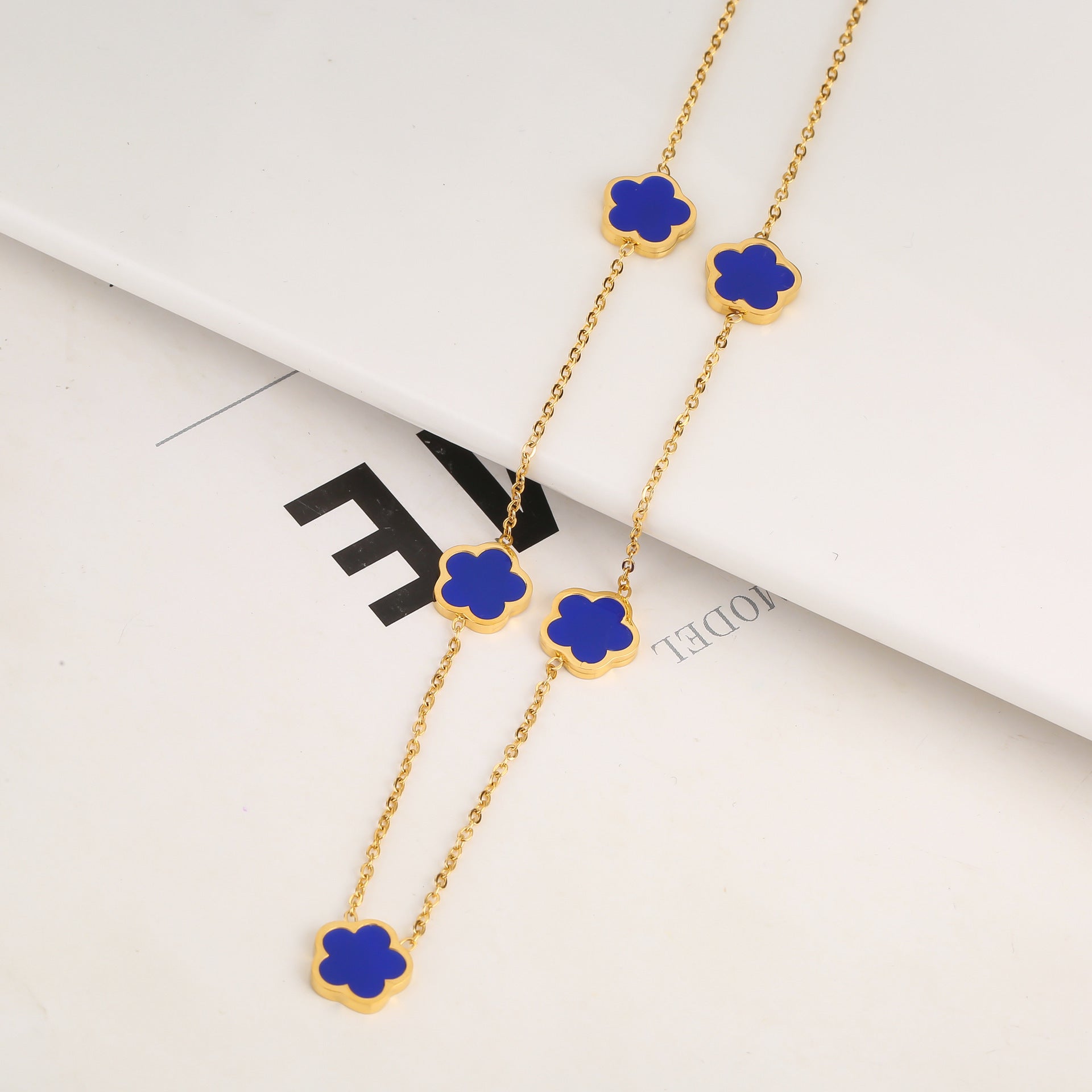New Stainless Steel Plant Fritillary Five Leaf Petals Earring Bracelet Necklace Jewelry Set Women Cross-border Hot Selling Lot Pi-Mart