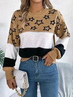 Star Contrast Round Neck Sweater - SJB-DIAMOND ELITES