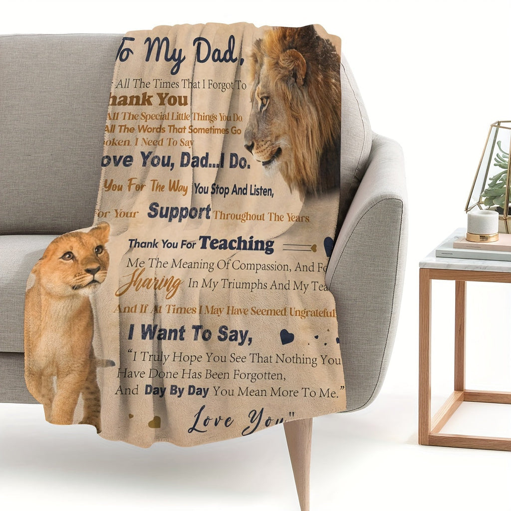 Creative Gift for Dad - Lion Design Soft Flannel Blanket with Loving Message, Cozy and Thoughtful Animal-Themed Decor Lootquake LLC