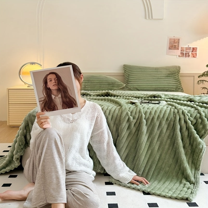 1pc Cozy Double-Sided 3D Rabbit Hair Blanket - Soft, Warm, and Fuzzy for Snuggling Up - Perfect for Office, Outdoor Camping, Sofa, and Gift Giving Lootquake LLC