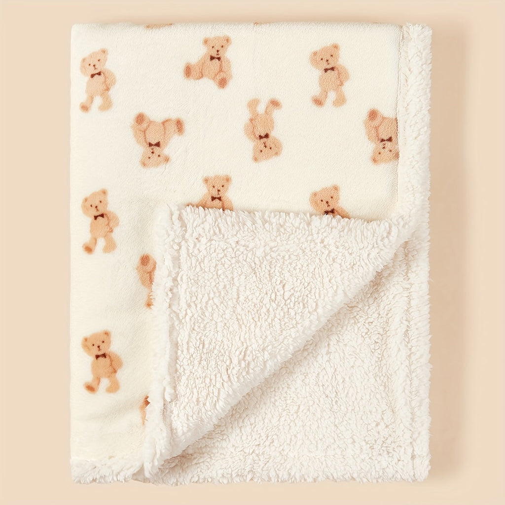 Cozy Bear Cow Pattern Plush Blanket - Luxurious Fleece-lined, Adorable Decor - Perfect Heartwarming Gift for Christmas, Thanksgiving, New Year, Valentines Day Lootquake LLC