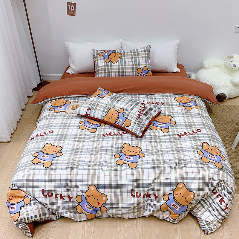 Cotton Four-piece Set Girl Heart Cartoon Pure Cotton  Linen Duvet Cover Bed Pi-Mart