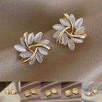 Cat's Eye Flower Earrings High Sense Opal Square Triangle Geometry Earrings Pi-Mart