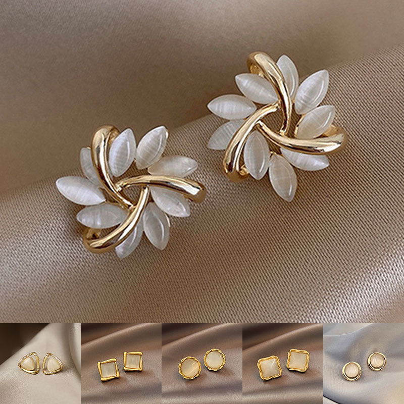 Cat's Eye Flower Earrings High Sense Opal Square Triangle Geometry Earrings Pi-Mart
