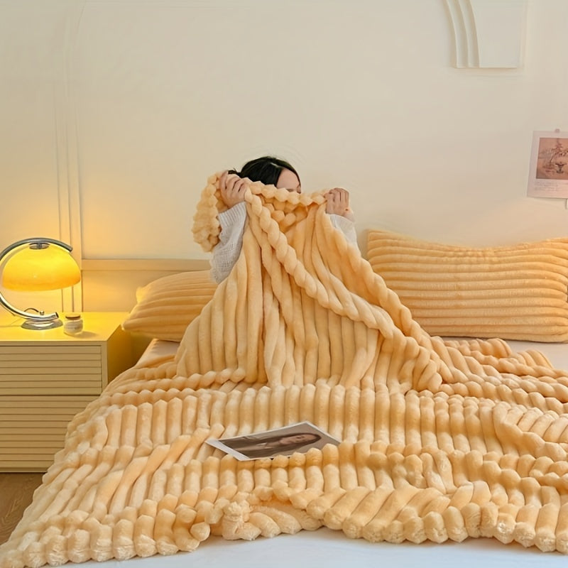 1pc Cozy Double-Sided 3D Rabbit Hair Blanket - Soft, Warm, and Fuzzy for Snuggling Up - Perfect for Office, Outdoor Camping, Sofa, and Gift Giving Lootquake LLC