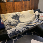 1pc Japanese Sea Wave Woven Double-sided Multi-functional Blanket, Bohemian Tapestry Hippie Room Decoration Geometric Blanket, Tassel Woven Blanket, Sofa Blanket Outdoor Hiking Backpacking Beach Travel Decoration Blanket, Wov