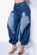 Plus Size Casual Blue Jogging Hight Waist Denim Jeans Purplish Diva