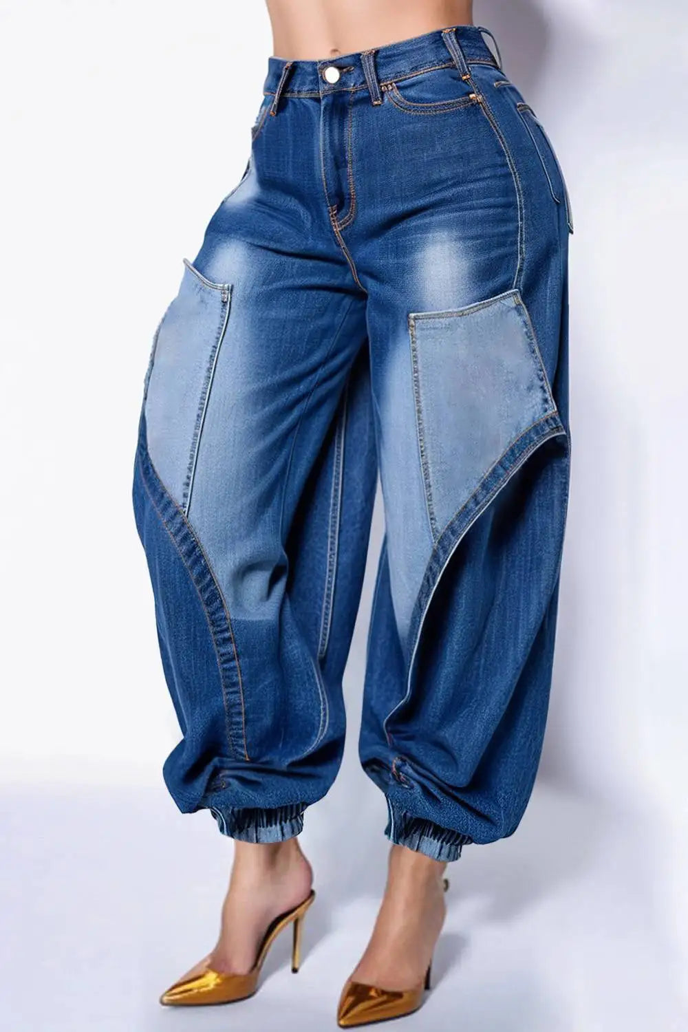 Plus Size Casual Blue Jogging Hight Waist Denim Jeans Purplish Diva