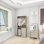 305 GreyCloset System: Walk-in Closet Organizer System with 4 Drawers Closet Kit with Shelves Hanging Rod Metal Handles Built-in Storage Organization 31.5"W x 15.7"D x 70.8"H Pi-Mart