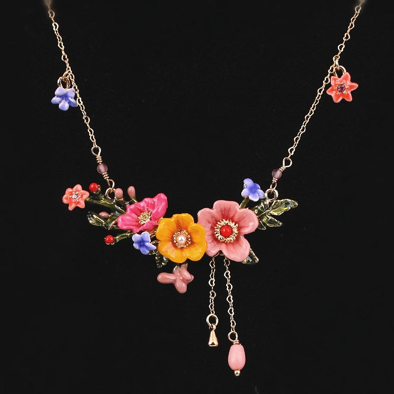 Enamel Colored Three-dimensional Flower Sweet Female Necklace Pi-Mart