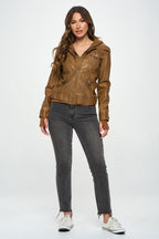 Coalition LA Double Zip Hooded Long Sleeve Vegan Leather Jacket for Women Stylish and Functional Outerwear Stevvex