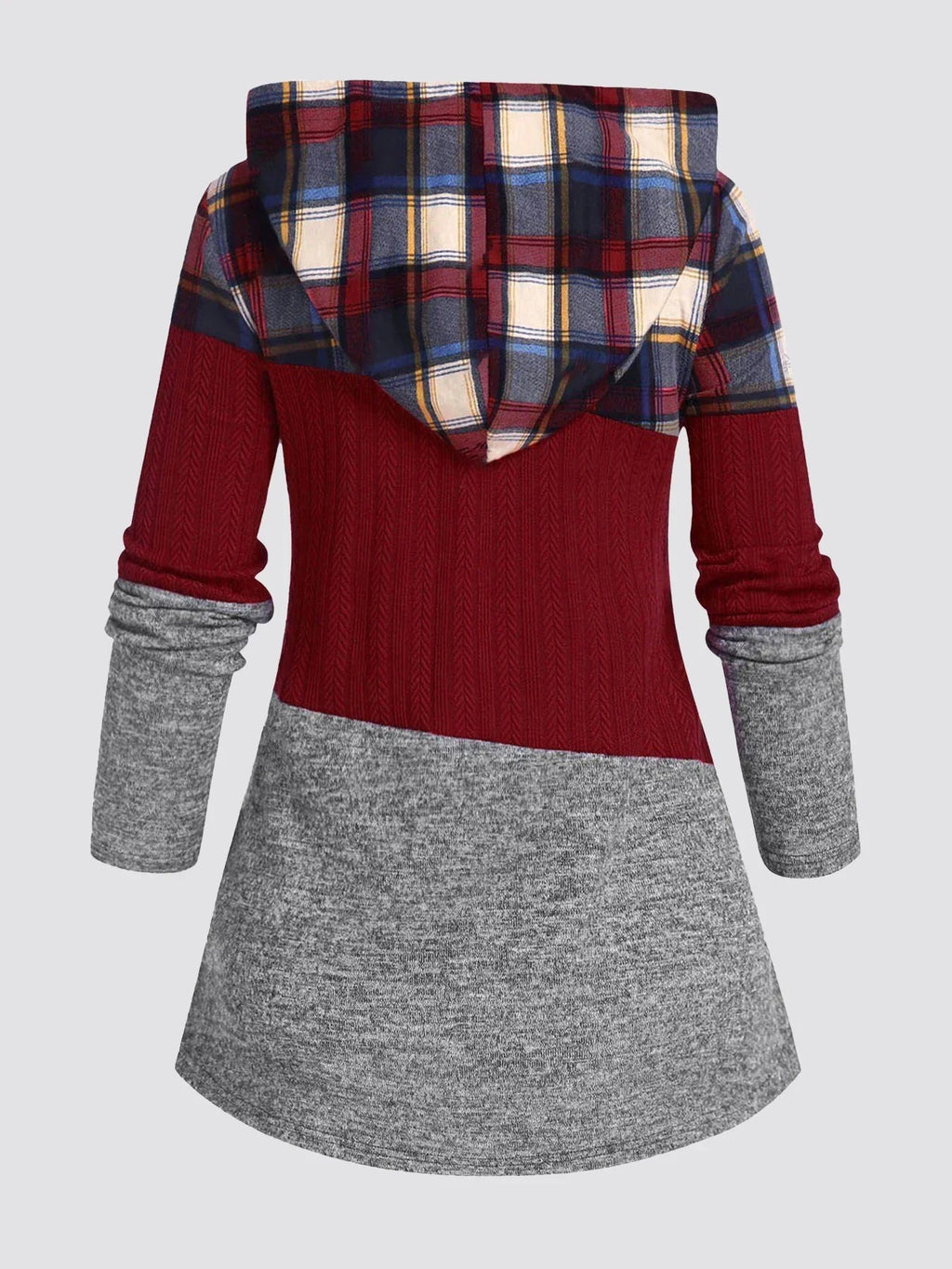 Plus Size Womens Suit Hooded Sweatshirts Colorblock Plaid Print Hoodie Drawstring Textured Tops Imitation Denim Pants Set L-5XL Purplish Diva