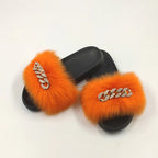 Plush Imitation Fox Fur Flip Flops Fashion Slippers Pi-Mart