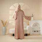 Eid Abaya For Eid Celebrations: Champagne Gold Bead Embroidery Two-Piece Abaya  (MOA113)