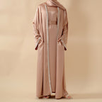 Eid Abaya For Eid Celebrations: Champagne Gold Bead Embroidery Two-Piece Abaya  (MOA113)