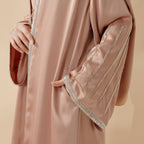 Eid Abaya For Eid Celebrations: Champagne Gold Bead Embroidery Two-Piece Abaya  (MOA113)
