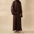 Eid Abaya - Perfect for Eid Celebrations Elegant Dark Brown Three-Piece Bead Embroidery (MOA112)