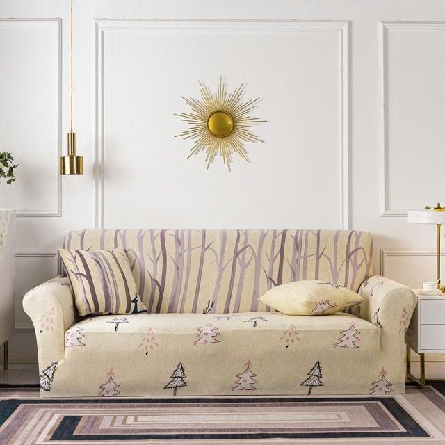 Elastic Plain Floral Printing  Sofa Cover Stretch for Living Room Couch Cover Chair Protector 1/2/3/4 Seater Printed Couch Cover for 3 Cushion Couch  Floral Pattern Sofa Cover with Separate Cushion Cover Pieces Stretch Sofa Slipcover Stevvex
