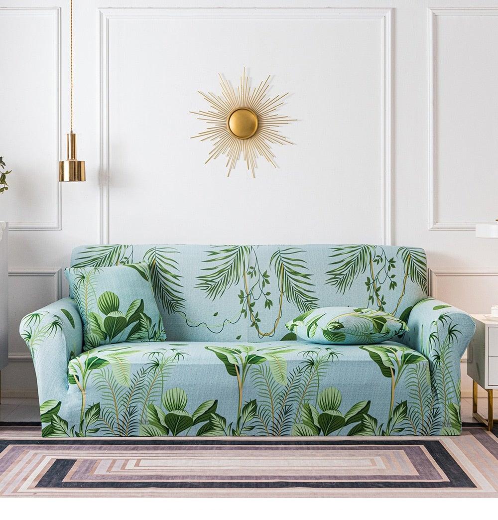 Elastic Plain Floral Printing  Sofa Cover Stretch for Living Room Couch Cover Chair Protector 1/2/3/4 Seater Printed Couch Cover for 3 Cushion Couch  Floral Pattern Sofa Cover with Separate Cushion Cover Pieces Stretch Sofa Slipcover Stevvex