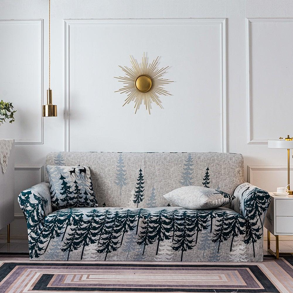 Elastic Plain Floral Printing  Sofa Cover Stretch for Living Room Couch Cover Chair Protector 1/2/3/4 Seater Printed Couch Cover for 3 Cushion Couch  Floral Pattern Sofa Cover with Separate Cushion Cover Pieces Stretch Sofa Slipcover Stevvex