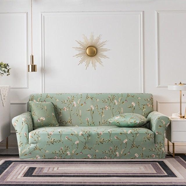 Elastic Plain Floral Printing  Sofa Cover Stretch for Living Room Couch Cover Chair Protector 1/2/3/4 Seater Printed Couch Cover for 3 Cushion Couch  Floral Pattern Sofa Cover with Separate Cushion Cover Pieces Stretch Sofa Slipcover Stevvex