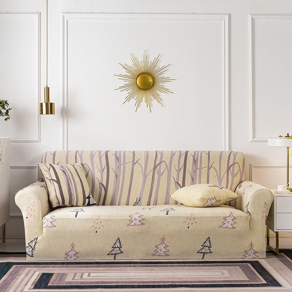 Elastic Plain Floral Printing  Sofa Cover Stretch for Living Room Couch Cover Chair Protector 1/2/3/4 Seater Printed Couch Cover for 3 Cushion Couch  Floral Pattern Sofa Cover with Separate Cushion Cover Pieces Stretch Sofa Slipcover Stevvex