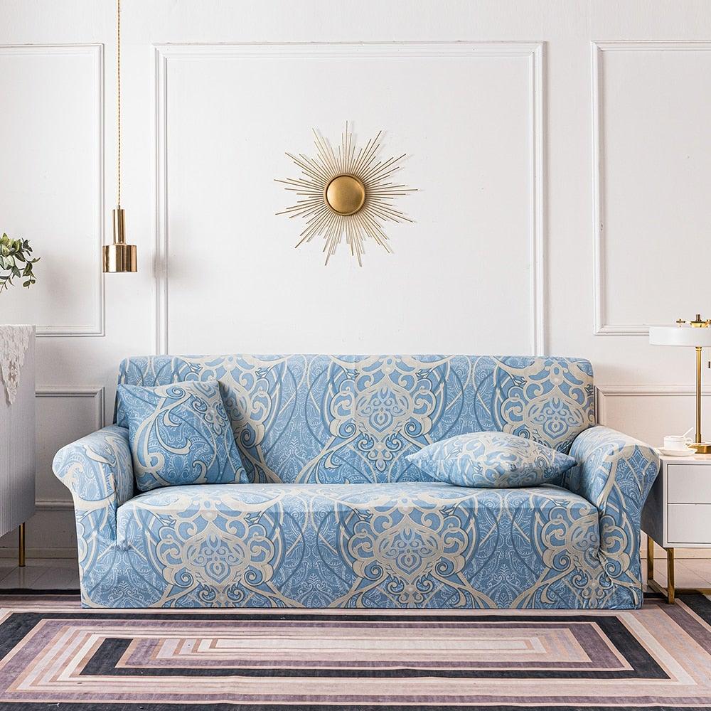 Elastic Plain Floral Printing  Sofa Cover Stretch for Living Room Couch Cover Chair Protector 1/2/3/4 Seater Printed Couch Cover for 3 Cushion Couch  Floral Pattern Sofa Cover with Separate Cushion Cover Pieces Stretch Sofa Slipcover Stevvex