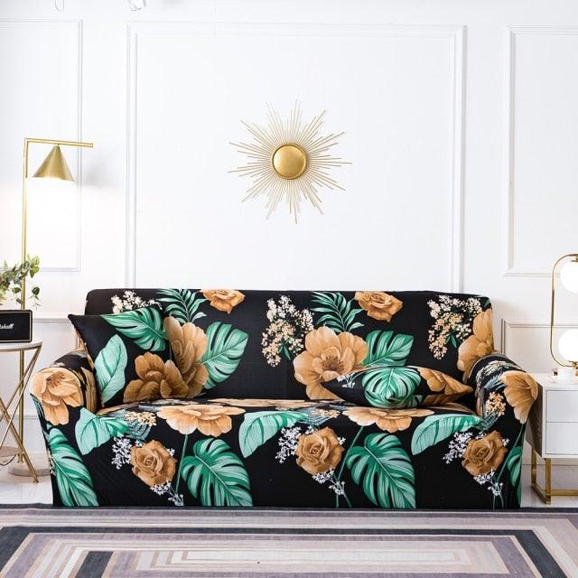 Elastic Plain Floral Printing  Sofa Cover Stretch for Living Room Couch Cover Chair Protector 1/2/3/4 Seater Printed Couch Cover for 3 Cushion Couch  Floral Pattern Sofa Cover with Separate Cushion Cover Pieces Stretch Sofa Slipcover Stevvex
