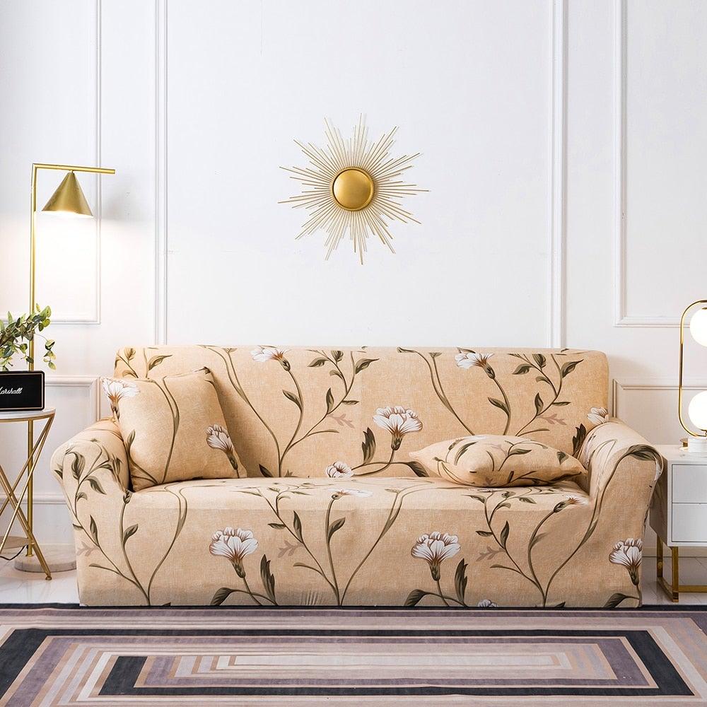 Elastic Plain Floral Printing  Sofa Cover Stretch for Living Room Couch Cover Chair Protector 1/2/3/4 Seater Printed Couch Cover for 3 Cushion Couch  Floral Pattern Sofa Cover with Separate Cushion Cover Pieces Stretch Sofa Slipcover Stevvex
