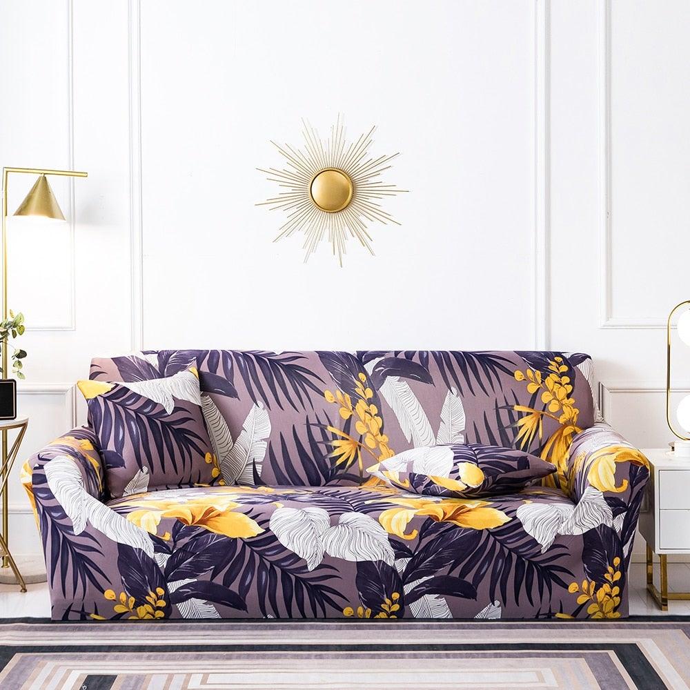 Elastic Plain Floral Printing  Sofa Cover Stretch for Living Room Couch Cover Chair Protector 1/2/3/4 Seater Printed Couch Cover for 3 Cushion Couch  Floral Pattern Sofa Cover with Separate Cushion Cover Pieces Stretch Sofa Slipcover Stevvex