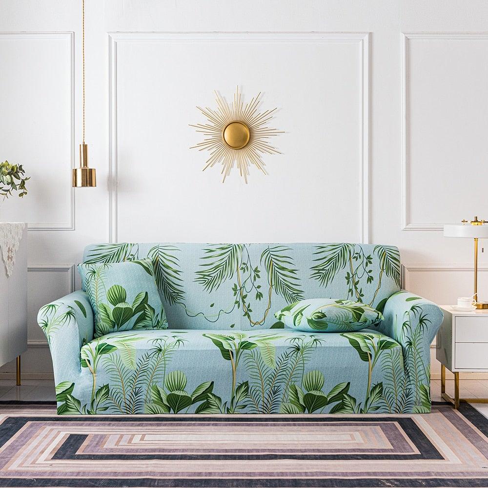 Elastic Plain Floral Printing  Sofa Cover Stretch for Living Room Couch Cover Chair Protector 1/2/3/4 Seater Printed Couch Cover for 3 Cushion Couch  Floral Pattern Sofa Cover with Separate Cushion Cover Pieces Stretch Sofa Slipcover Stevvex
