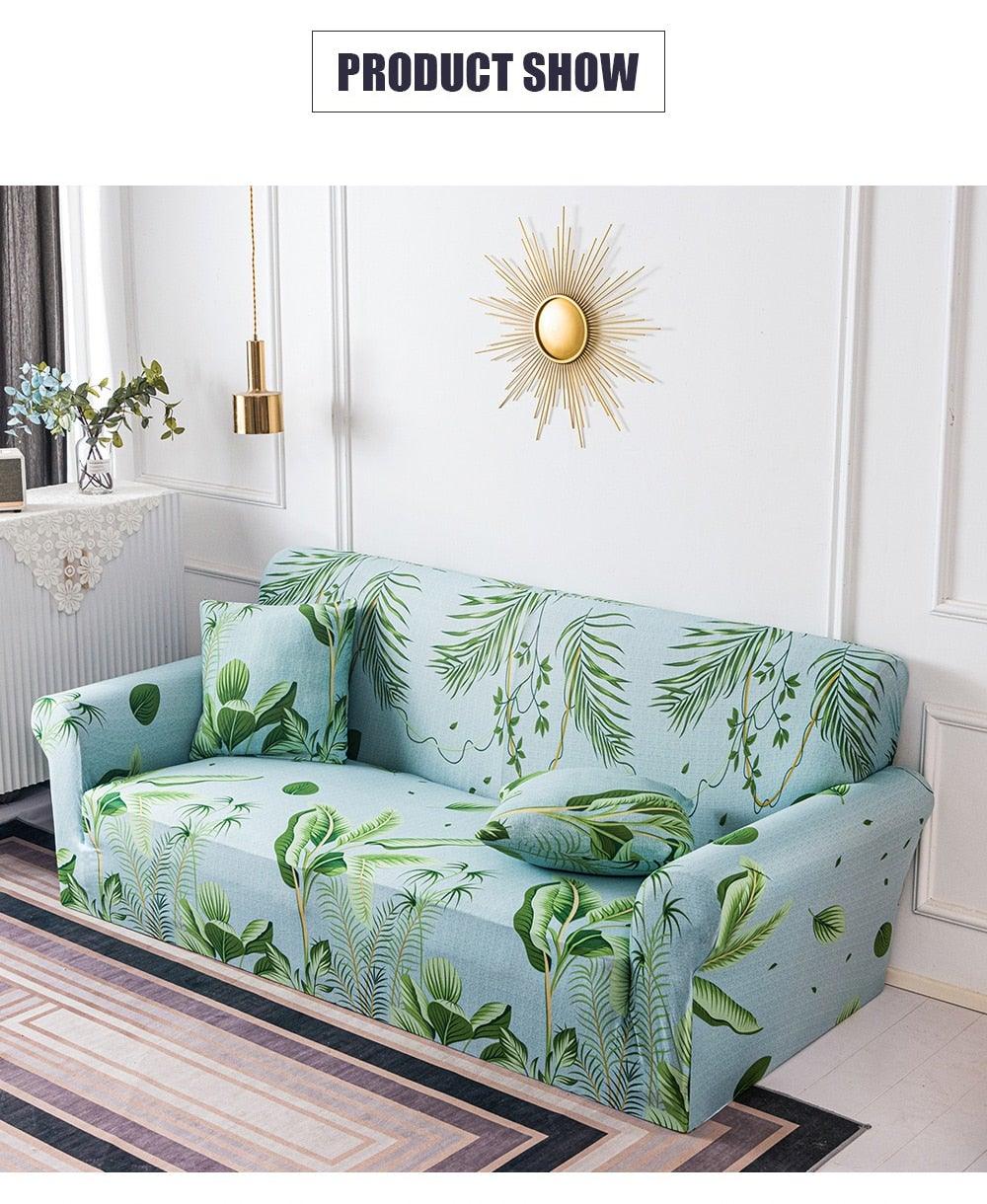 Elastic Plain Floral Printing  Sofa Cover Stretch for Living Room Couch Cover Chair Protector 1/2/3/4 Seater Printed Couch Cover for 3 Cushion Couch  Floral Pattern Sofa Cover with Separate Cushion Cover Pieces Stretch Sofa Slipcover Stevvex