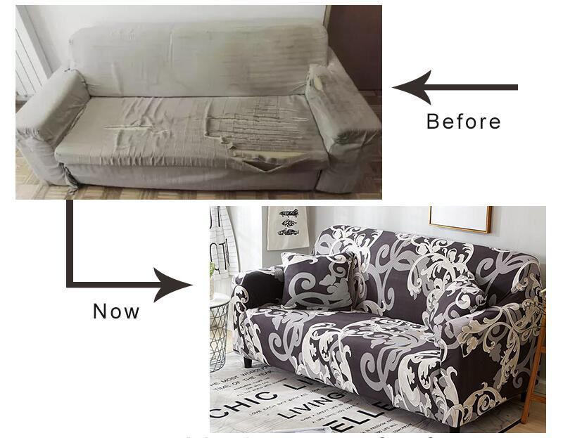 Elastic Sofa Cover For Living Room Stretch Combination Slipcovers Flowers Printed Sectional Couch Covers 1/2/3/4 Seater Floral Pattern Sofa Cover With Separate Cushion Cover Stretch Armchair Slipcover Washable Furniture Protector Stevvex
