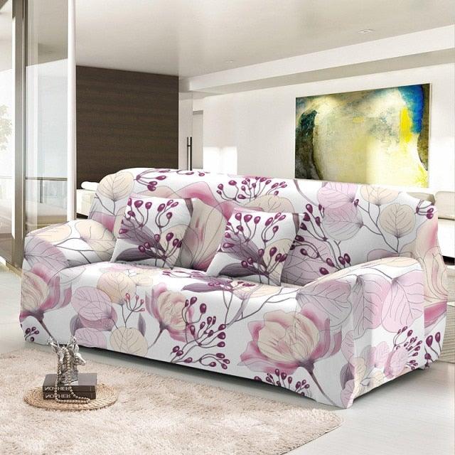 Elastic Sofa Cover For Living Room Stretch Combination Slipcovers Flowers Printed Sectional Couch Covers 1/2/3/4 Seater Floral Pattern Sofa Cover With Separate Cushion Cover Stretch Armchair Slipcover Washable Furniture Protector Stevvex