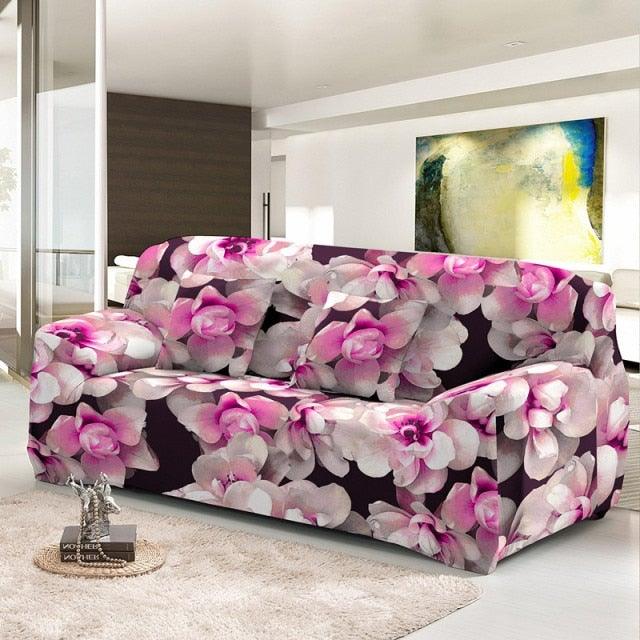 Elastic Sofa Cover For Living Room Stretch Combination Slipcovers Flowers Printed Sectional Couch Covers 1/2/3/4 Seater Floral Pattern Sofa Cover With Separate Cushion Cover Stretch Armchair Slipcover Washable Furniture Protector Stevvex