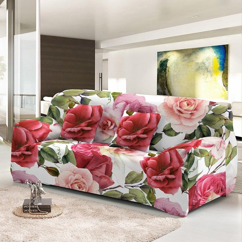 Elastic Sofa Cover For Living Room Stretch Combination Slipcovers Flowers Printed Sectional Couch Covers 1/2/3/4 Seater Floral Pattern Sofa Cover With Separate Cushion Cover Stretch Armchair Slipcover Washable Furniture Protector Stevvex