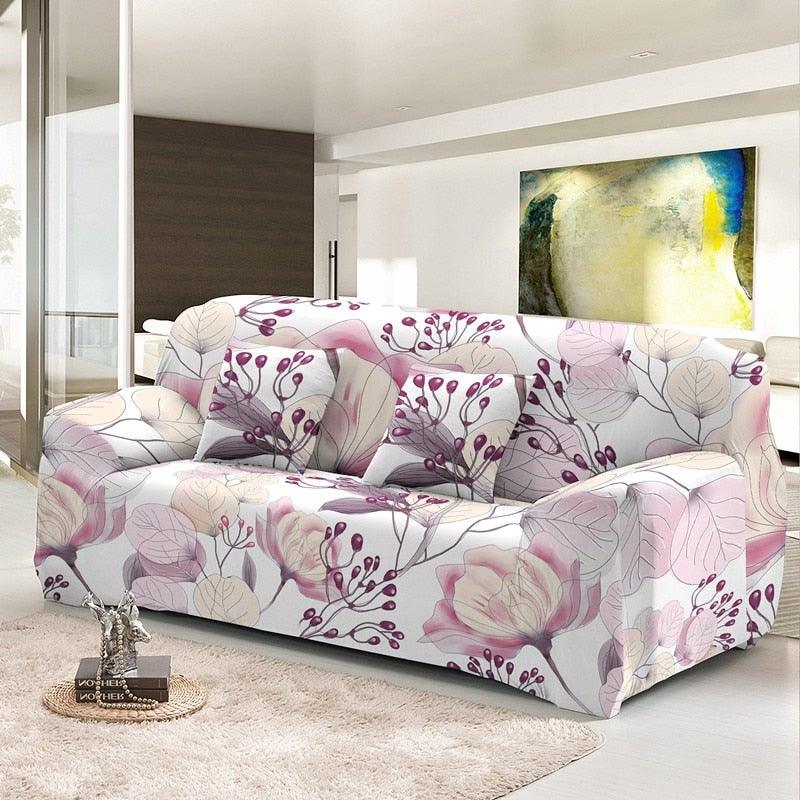 Elastic Sofa Cover For Living Room Stretch Combination Slipcovers Flowers Printed Sectional Couch Covers 1/2/3/4 Seater Floral Pattern Sofa Cover With Separate Cushion Cover Stretch Armchair Slipcover Washable Furniture Protector Stevvex