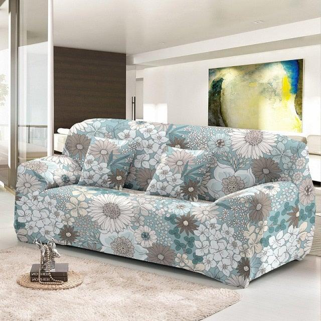 Elastic Sofa Cover For Living Room Stretch Combination Slipcovers Flowers Printed Sectional Couch Covers 1/2/3/4 Seater Floral Pattern Sofa Cover With Separate Cushion Cover Stretch Armchair Slipcover Washable Furniture Protector Stevvex