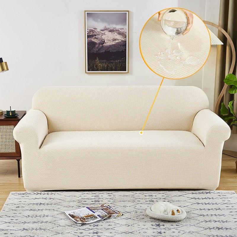 Elastic Waterproof Sofa Cover Plain Color Stretch Sofa Covers for Living Room Slipcover Couch Cover Furniture Protector Sofa Covers Non Slip Sofa Slipcovers with Elastic Hem Living Room Furniture Protector Stevvex