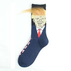 Election Spoof Funny President Donald Trump Socks With 3D Fake Hair Funny Crew Socks Unisex Compression Socks Streetwear Hip Hop Style Socks For Men And Women Stevvex
