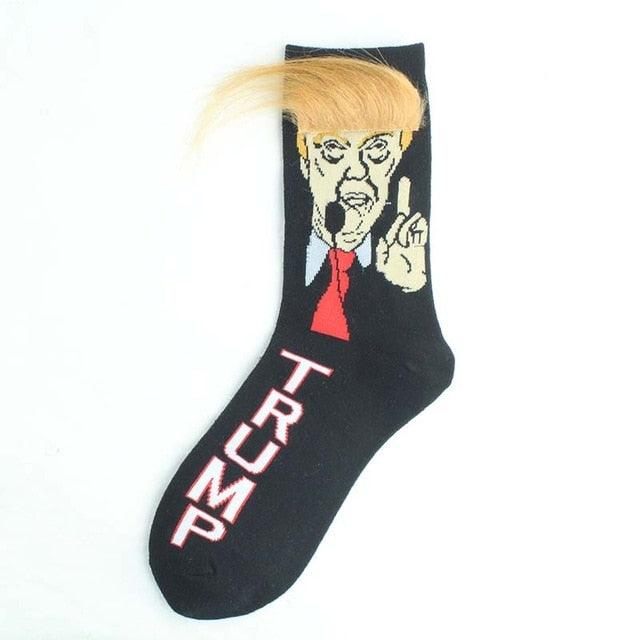 Election Spoof Funny President Donald Trump Socks With 3D Fake Hair Funny Crew Socks Unisex Compression Socks Streetwear Hip Hop Style Socks For Men And Women Stevvex