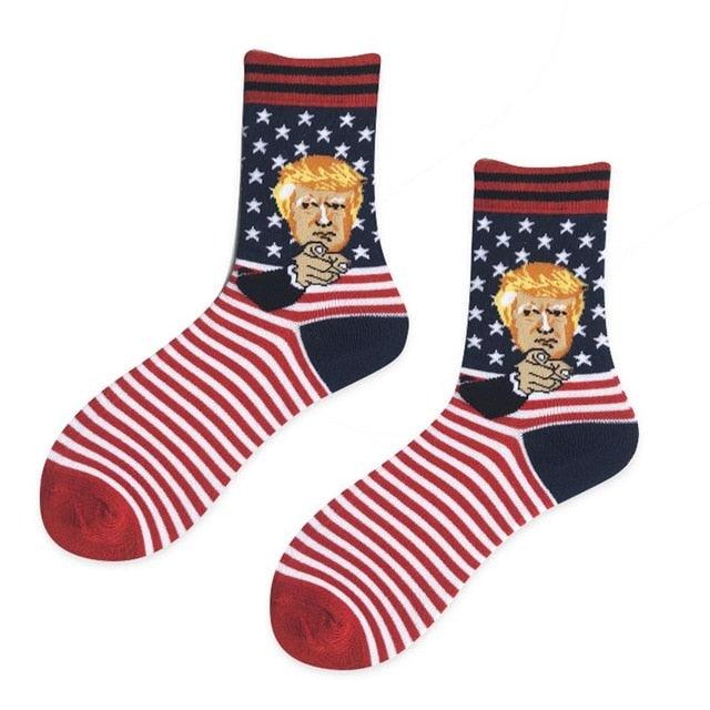 Election Spoof Funny President Donald Trump Socks With 3D Fake Hair Funny Crew Socks Unisex Compression Socks Streetwear Hip Hop Style Socks For Men And Women Stevvex