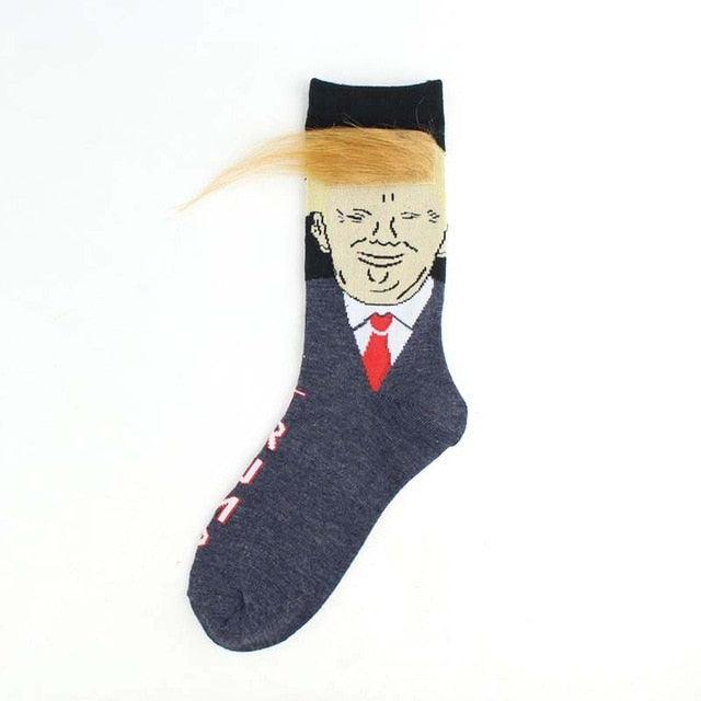 Election Spoof Funny President Donald Trump Socks With 3D Fake Hair Funny Crew Socks Unisex Compression Socks Streetwear Hip Hop Style Socks For Men And Women Stevvex