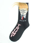 Election Spoof Funny President Donald Trump Socks With 3D Fake Hair Funny Crew Socks Unisex Compression Socks Streetwear Hip Hop Style Socks For Men And Women Stevvex