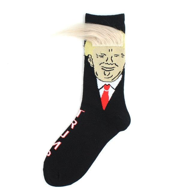 Election Spoof Funny President Donald Trump Socks With 3D Fake Hair Funny Crew Socks Unisex Compression Socks Streetwear Hip Hop Style Socks For Men And Women Stevvex