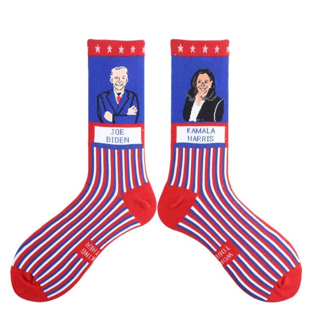 Election Spoof Funny President Donald Trump Socks With 3D Fake Hair Funny Crew Socks Unisex Compression Socks Streetwear Hip Hop Style Socks For Men And Women Stevvex