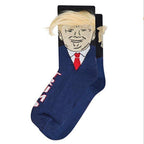 Election Spoof Funny President Donald Trump Socks With 3D Fake Hair Funny Crew Socks Unisex Compression Socks Streetwear Hip Hop Style Socks For Men And Women Stevvex