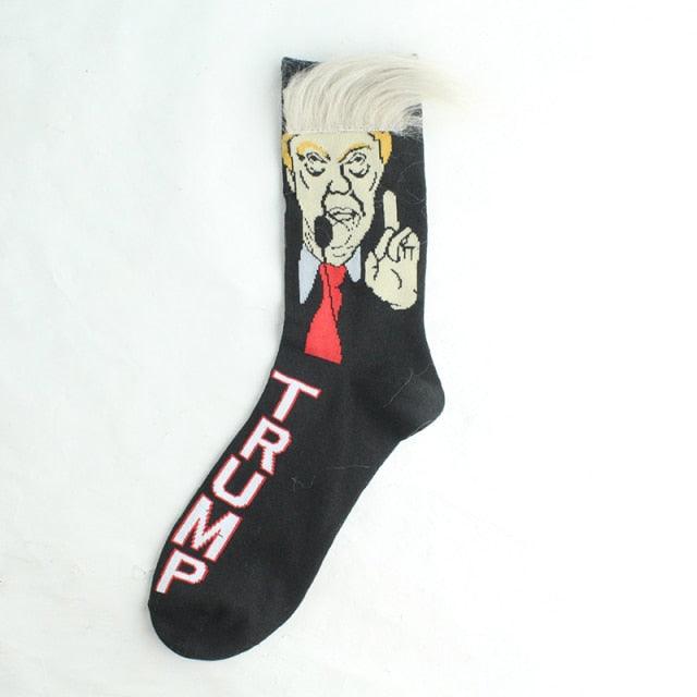 Election Spoof Funny President Donald Trump Socks With 3D Fake Hair Funny Crew Socks Unisex Compression Socks Streetwear Hip Hop Style Socks For Men And Women Stevvex